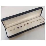 Sterling Silver Stud Earrings with Genuine Stones Set