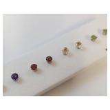 Sterling Silver Stud Earrings with Genuine Stones Set