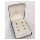 Set of 6 Genuine Stone Stud Earrings 18 KT Gold Over Sterling Silver