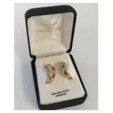 Elegant Ruby & Diamond Earrings 18kt Gold Over Sterling Silver