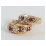 Elegant Ruby & Diamond Earrings 18kt Gold Over Sterling Silver