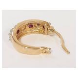 Elegant Ruby & Diamond Earrings 18kt Gold Over Sterling Silver