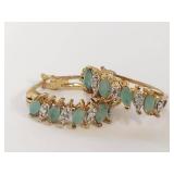 18KT Gold Over Sterling Silver Genuine Emerald Diamond Earrings