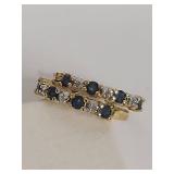 Gold-Tone Sapphire & Diamond Hoop Earrings Sterling Silver