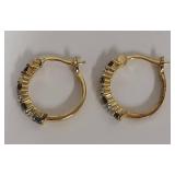 Gold-Tone Sapphire & Diamond Hoop Earrings Sterling Silver