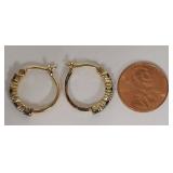 Gold-Tone Sapphire & Diamond Hoop Earrings Sterling Silver