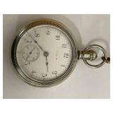 Vintage Sterling Silver Elgin Railroad Pocket Watch with Sterling Silver Chain