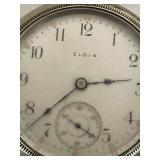 Vintage Sterling Silver Elgin Railroad Pocket Watch with Sterling Silver Chain
