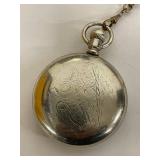 Vintage Sterling Silver Elgin Railroad Pocket Watch with Sterling Silver Chain