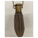 Vintage Brass Mesh Coin Purse with Chain