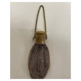 Vintage Brass Mesh Coin Purse with Chain