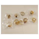 Lot of Gold-Tone Rings with Colored Stones - Assorted Designs