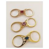 Lot of Gold-Tone Rings with Colored Stones - Assorted Designs