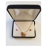 18kt Gold Over Sterling Silver Ruby and Diamond Jewelry Set