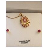 18kt Gold Over Sterling Silver Ruby and Diamond Jewelry Set