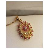 18kt Gold Over Sterling Silver Ruby and Diamond Jewelry Set