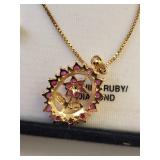 18kt Gold Over Sterling Silver Ruby and Diamond Jewelry Set