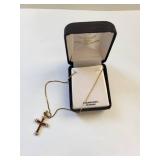 18kt Gold Over Sterling Silver Cross Necklace with Genuine Ruby and Diamond