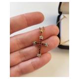 18kt Gold Over Sterling Silver Cross Necklace with Genuine Ruby and Diamond