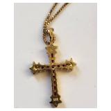 18kt Gold Over Sterling Silver Cross Necklace with Genuine Ruby and Diamond