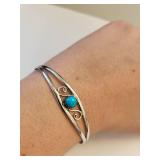 Sterling Silver Cuff Bracelet with Turquoise Stone