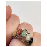 Sterling Silver Dyed Jade Multi-Stone Ring and Earrings Set