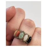 Sterling Silver Dyed Jade Multi-Stone Ring and Earrings Set