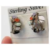 Sterling Silver Dyed Jade Multi-Stone Ring and Earrings Set