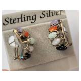 Sterling Silver Dyed Jade Multi-Stone Ring and Earrings Set