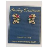 Sterling Creations Gold Over Silver Flower Earrings with Genuine Stones