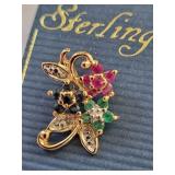 Sterling Creations Gold Over Silver Flower Earrings with Genuine Stones