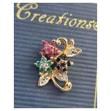 Sterling Creations Gold Over Silver Flower Earrings with Genuine Stones