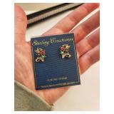 Sterling Creations Gold Over Silver Flower Earrings with Genuine Stones