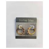 Sterling Silver Hoop Earrings with 18K Gold Overlay, Ruby and Diamond Accents