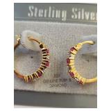 Sterling Silver Hoop Earrings with 18K Gold Overlay, Ruby and Diamond Accents
