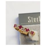 Sterling Silver Hoop Earrings with 18K Gold Overlay, Ruby and Diamond Accents