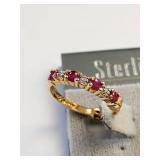 Sterling Silver Hoop Earrings with 18K Gold Overlay, Ruby and Diamond Accents