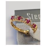 Sterling Silver Hoop Earrings with 18K Gold Overlay, Ruby and Diamond Accents