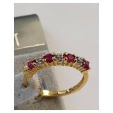 Sterling Silver Hoop Earrings with 18K Gold Overlay, Ruby and Diamond Accents