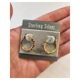 Sterling Silver Hoop Earrings with 18K Gold Overlay, Ruby and Diamond Accents