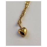 Gold Tone Heart Pendant Necklace with Chain, 1.78g