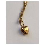 Gold Tone Heart Pendant Necklace with Chain, 1.78g