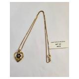 Gold-Tone Heart Necklace with Gemstone Flower Pendant