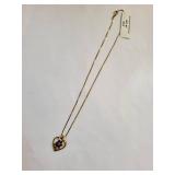 Gold-Tone Heart Necklace with Gemstone Flower Pendant