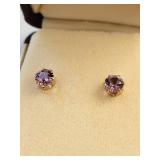 14k Gold Amethyst Earrings, 0.67 Grams