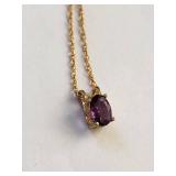14k Gold Amethyst Necklace, 1.32 Grams