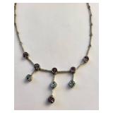 Sterling Silver Amethyst and Blue Topaz Necklace, 16 Inches