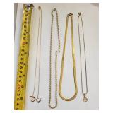 Set of 4 Sterling Silver Gold Plated Necklaces (One Broken)