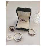 Set of 4 Sterling Silver Amethyst Rings