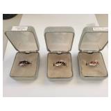 Set of 3 Sterling Silver Rings with Natural Ruby, Sapphire, and Cubic Zirconia Size 7